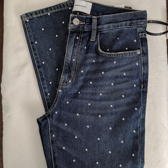 Current/Elliott Vintage Cropped Slim Jeans High Rise Studded Dark Blue 27 NWT - Picture 6 of 8